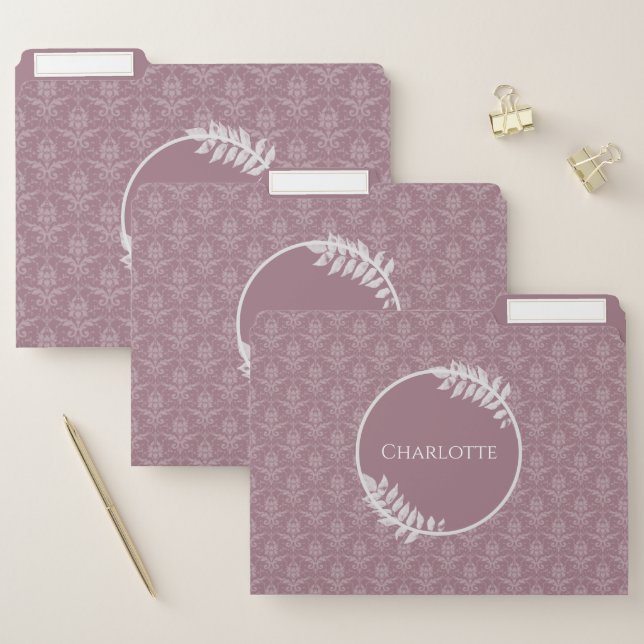 Mauve Elegant Damask File Folder (Set)
