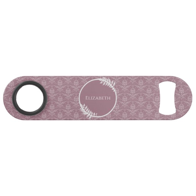 Mauve Elegant Damask Personalized Bar Key (Front (Horizontal))