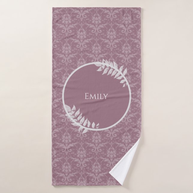 Mauve Elegant Damask Personalized Bath Towel Set (Bath Towel)
