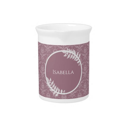 Mauve Elegant Damask Personalized Beverage Pitcher