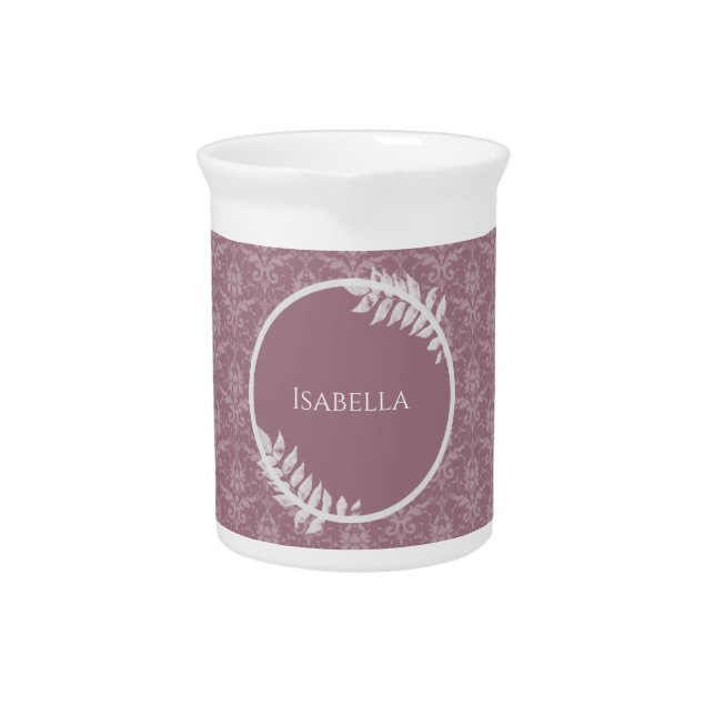 Mauve Elegant Damask Personalized Beverage Pitcher (Front)