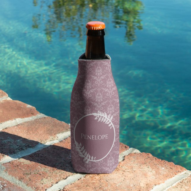 Mauve Elegant Damask Personalized Bottle Cooler (In Situ Pool)