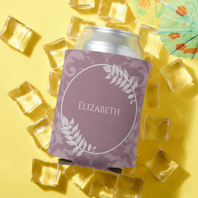 Mauve Elegant Damask Personalized Can Cooler (In Situ Summer)