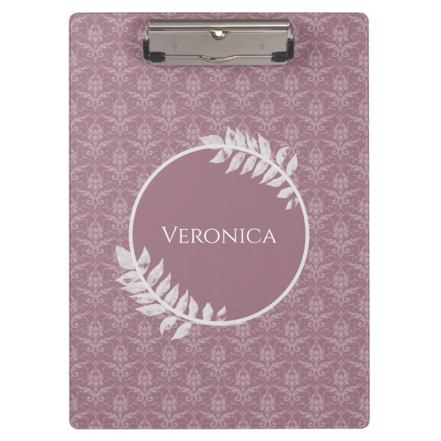 Mauve Elegant Damask Personalized Clipboard (Front)