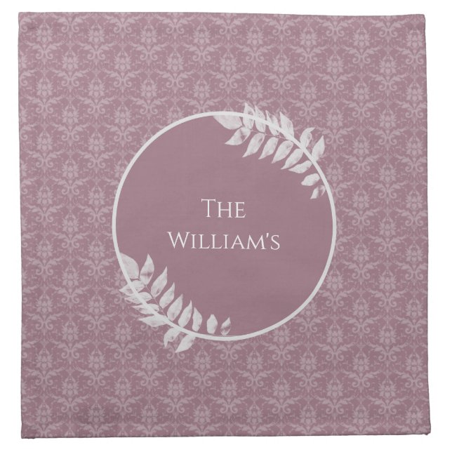 Mauve Elegant Damask Personalized Cloth Napkin (Front)