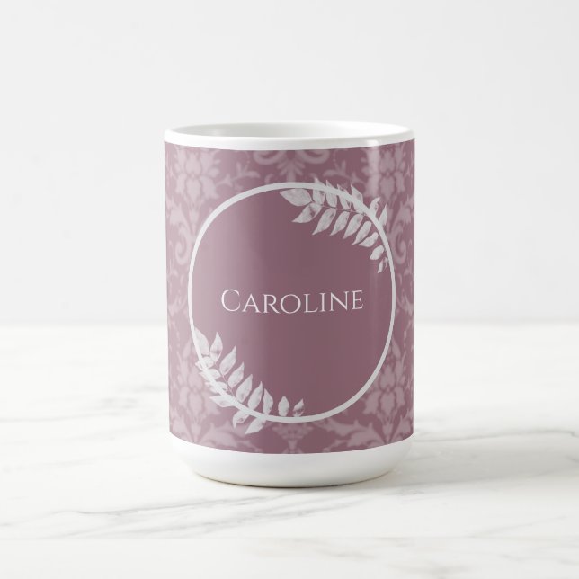 Mauve Elegant Damask Personalized Coffee Mug (Center)