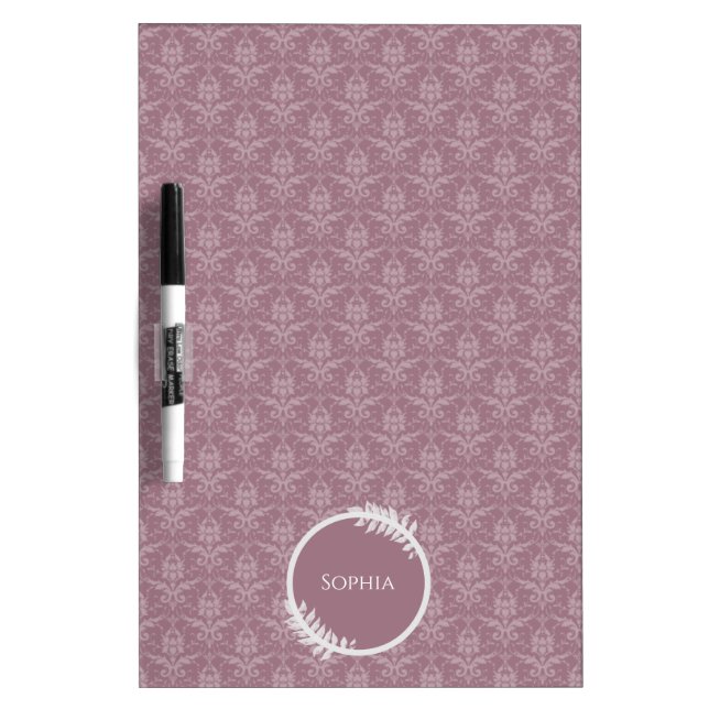 Mauve Elegant Damask Personalized Dry Erase Board (Front)