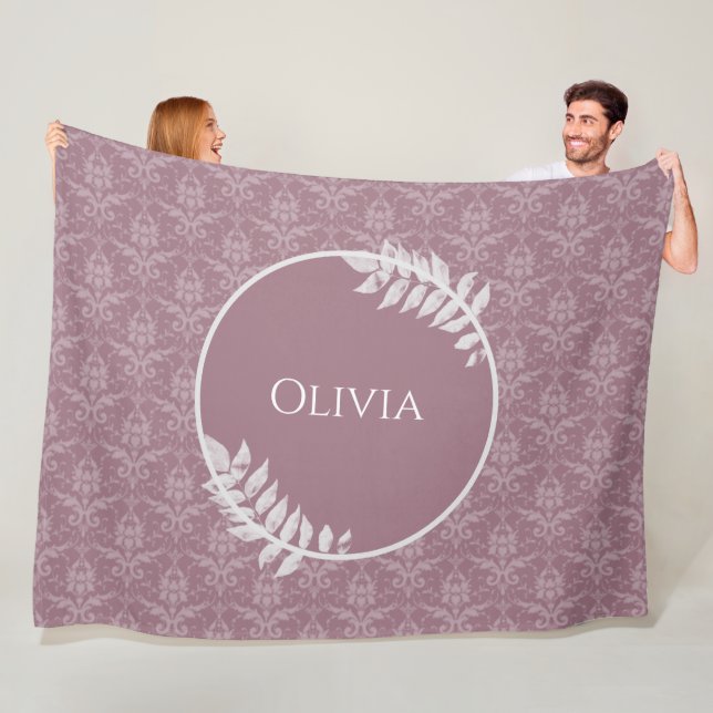Mauve Elegant Damask Personalized Fleece Blanket (In Situ)