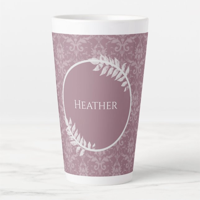 Mauve Elegant Damask Personalized Latte Mug (Front)
