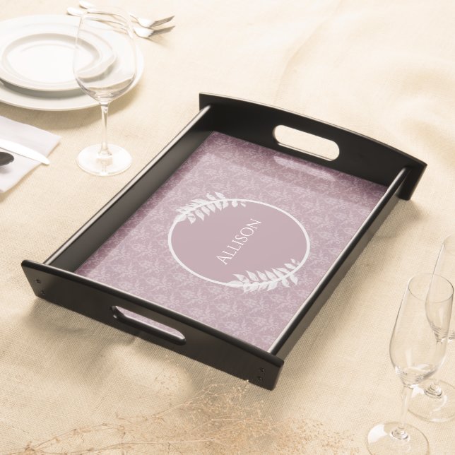 Mauve Elegant Damask Personalized Serving Tray (Front)