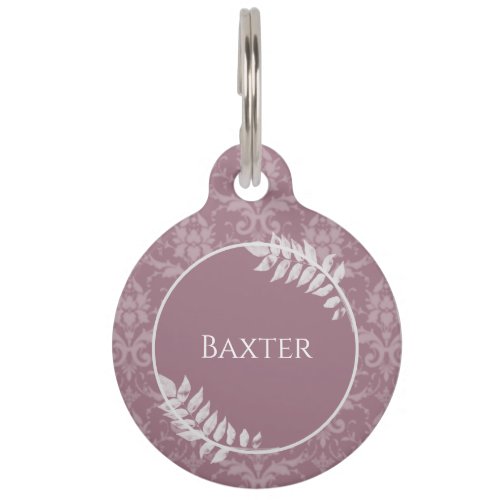 Mauve Elegant Damask Round Pet Tag