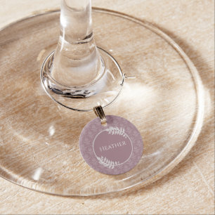Mauve Elegant Damask Wine Charm