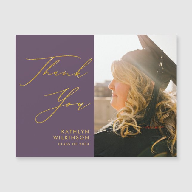 Mauve Elegant Gold Script Graduation Thank You (Front)