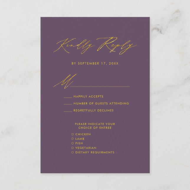 Mauve Elegant Gold Script Minimalist Wedding RSVP Enclosure Card (Front)
