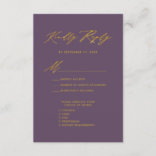 Mauve Elegant Gold Script Minimalist Wedding RSVP Enclosure Card