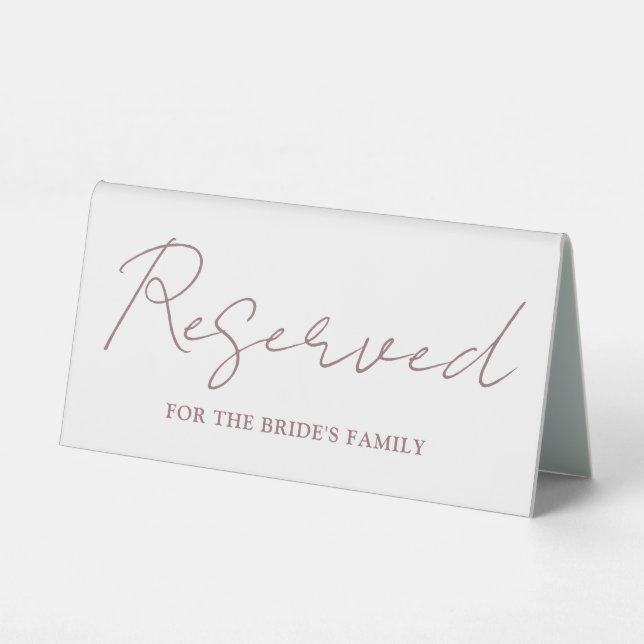 Mauve Elegant Minimalist Script Reserved Table Tent (Back)
