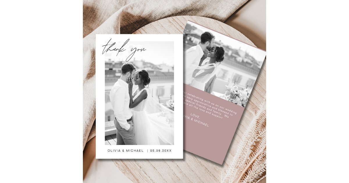 Mauve Elegant Minimalist Wedding Thank You Card | Zazzle