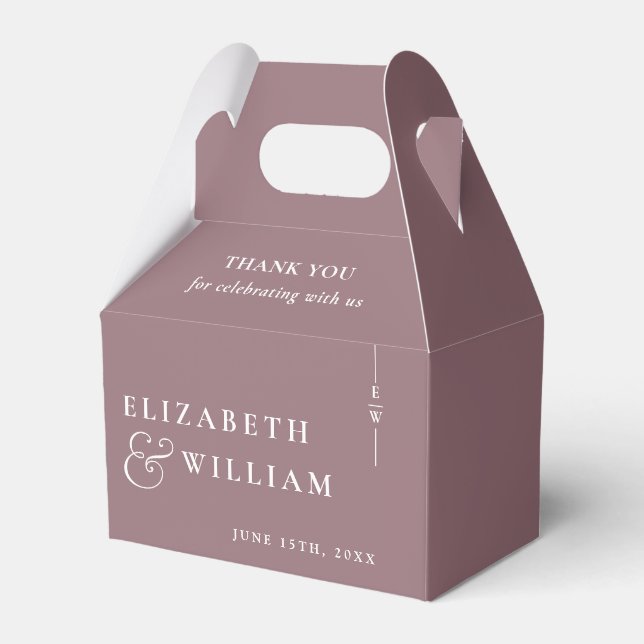 Mauve Elegant Monogram Wedding Thank You  Favor Boxes (Front Side)