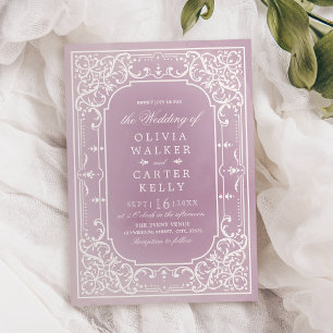 Mauve elegant ornate romantic vintage wedding invitation