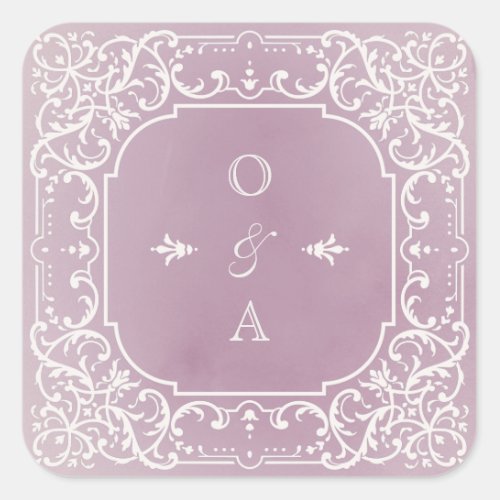 Mauve elegant romantic vintage wedding monogram square sticker
