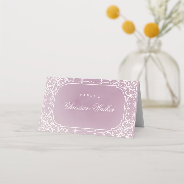 Mauve elegant romantic vintage wedding place cards (Front)