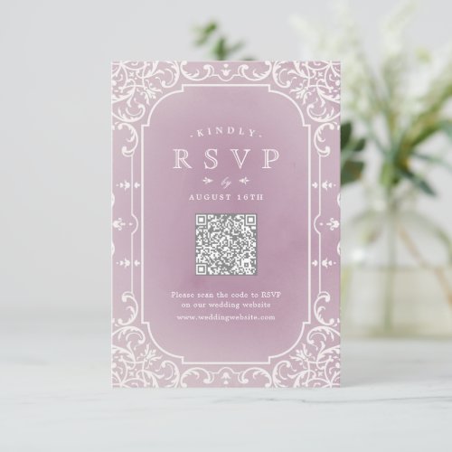Mauve elegant romantic vintage wedding QR code RSVP Card