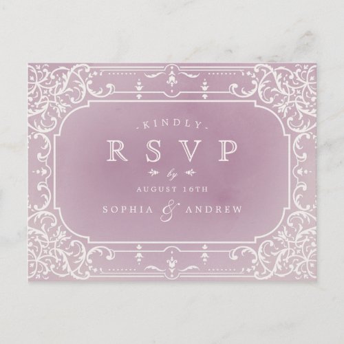 Mauve elegant romantic vintage wedding RSVP Invitation Postcard