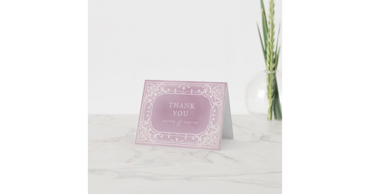 Mauve elegant romantic vintage wedding thank you card | Zazzle