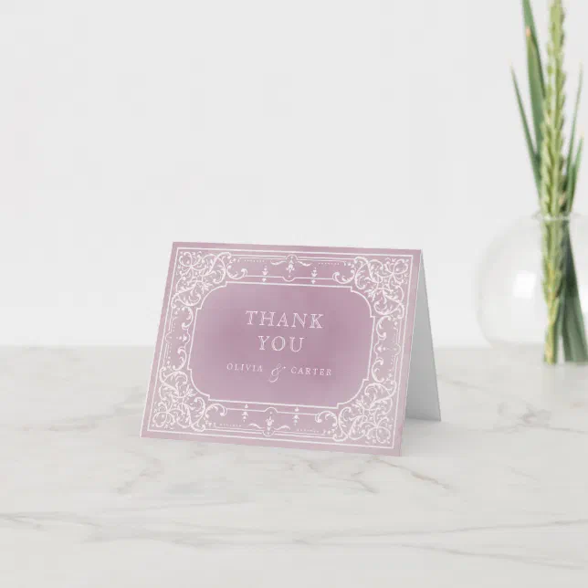 Mauve elegant romantic vintage wedding thank you card | Zazzle