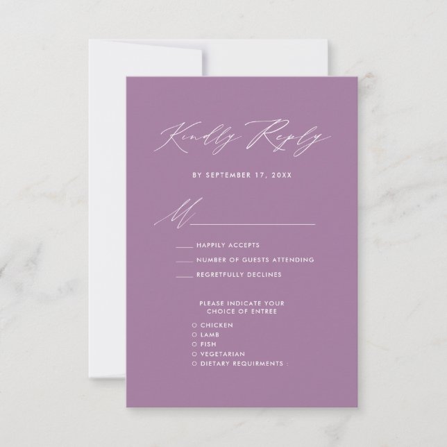 Mauve Elegant Script Minimalist Chic Wedding RSVP Card (Front)