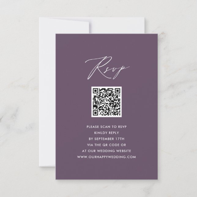 Mauve Elegant Script Minimalist QR Wedding RSVP (Front)
