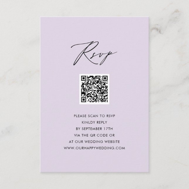 Mauve Elegant Script Minimalist QR Wedding RSVP Enclosure Card (Front)