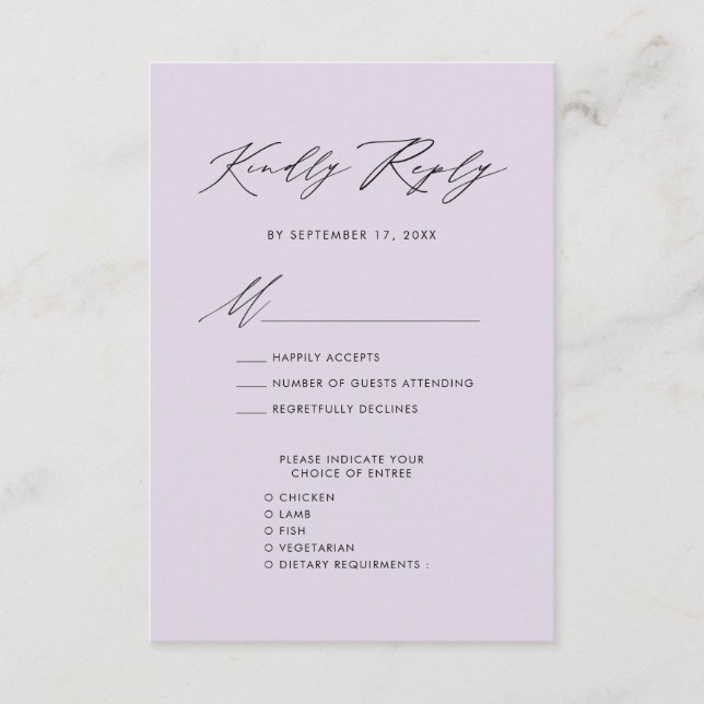 Mauve Elegant Script Minimalist Wedding RSVP Enclosure Card (Front)