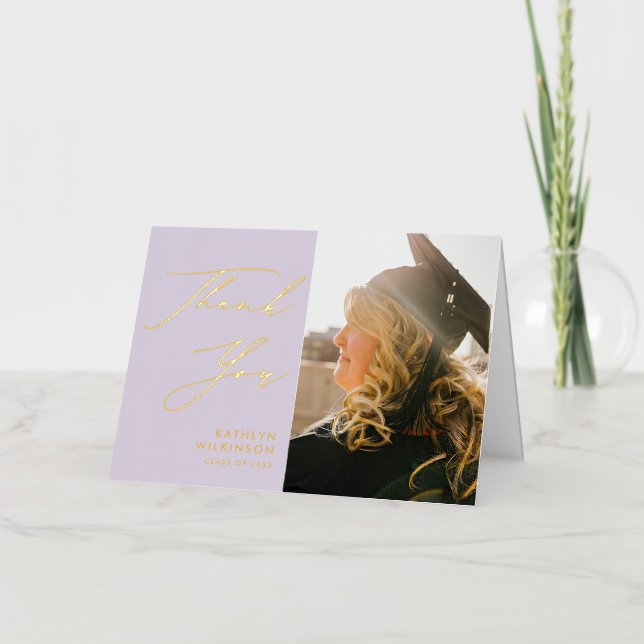 Mauve Elegant Script Simple Graduation Thank You Foil Greeting Card (Front)