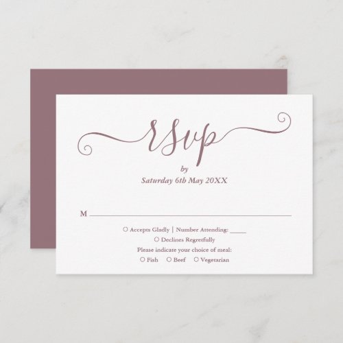 Mauve Elegant Script Wedding RSVP Card