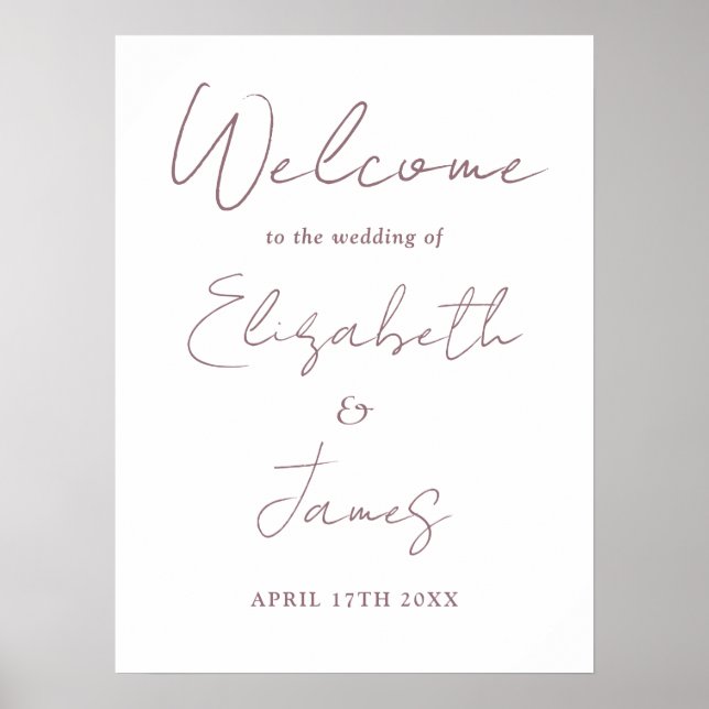 Mauve Elegant Script Wedding Welcome Sign (Front)