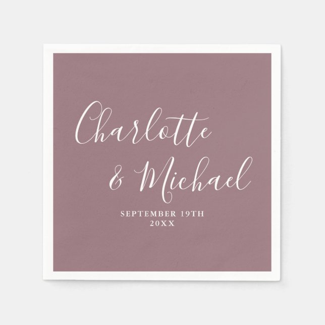 Mauve Elegant Signature Script Wedding Napkins (Front)