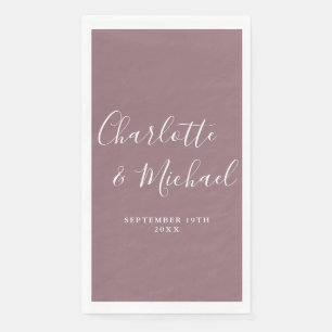 Mauve Elegant Signature Script Wedding Paper Guest Towels