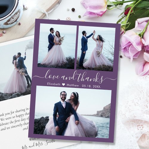 Mauve Elegant Thanks Script Photo Collage Wedding  Thank You Card