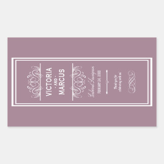 Mauve Elegant Wedding Monogram Wine Bottle Rectangular Sticker