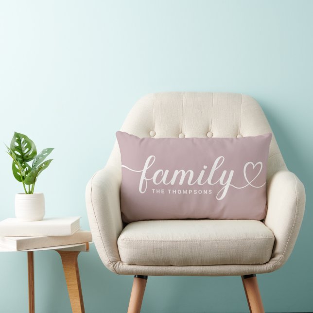 Mauve Family Heart Script Monogram Lumbar Pillow (Chair)