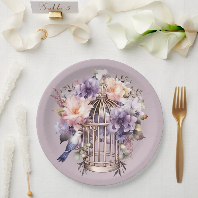 Mauve Finery Purple Pink Birdcage Shower Paper Plates (Wedding)