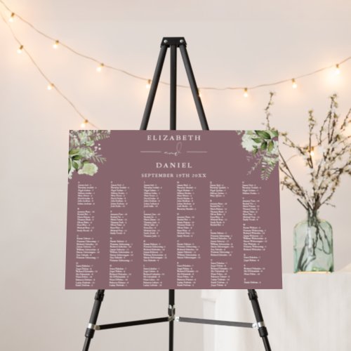 Mauve Floral 200 Names Wedding Seating Chart Foam Board