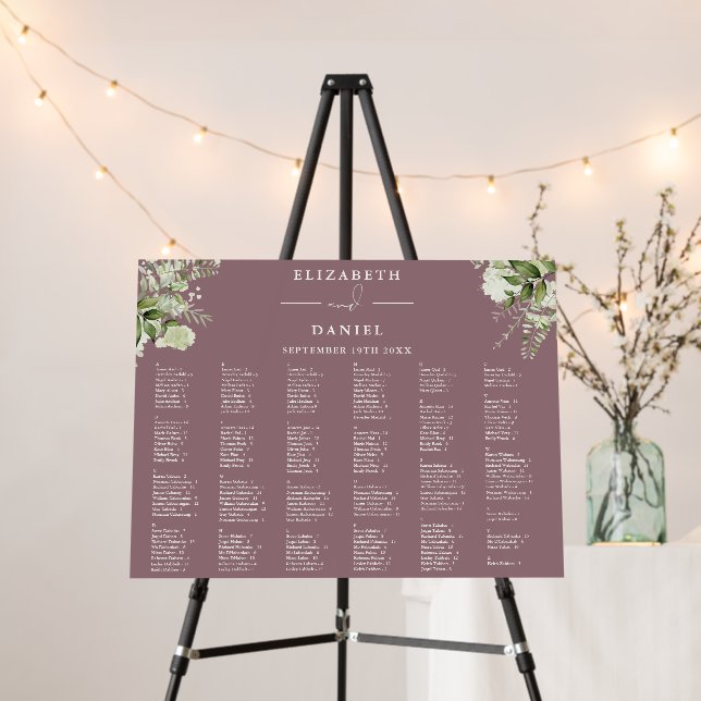 Mauve Floral 200 Names Wedding Seating Chart Foam Board (In Situ (Stand))