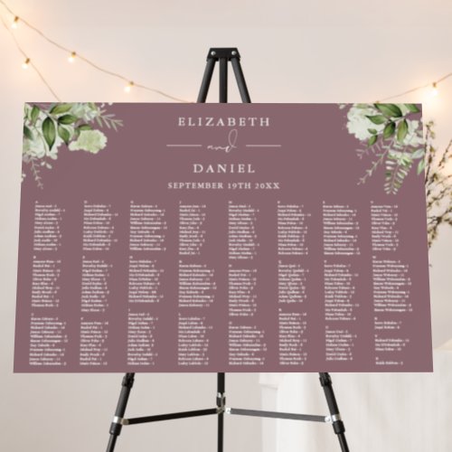 Mauve Floral 300 Names Wedding Seating Chart Foam Board