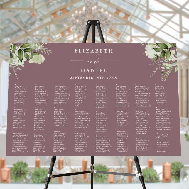 Mauve Floral 300 Names Wedding Seating Chart Foam Board (Mauve Floral 300 Names Wedding Seating Chart Foam Board)