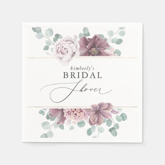 Mauve Floral Baby / Bridal Shower Napkins (Front)