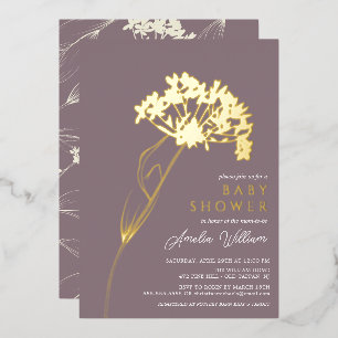 Mauve Floral Baby Shower Foil Invitation