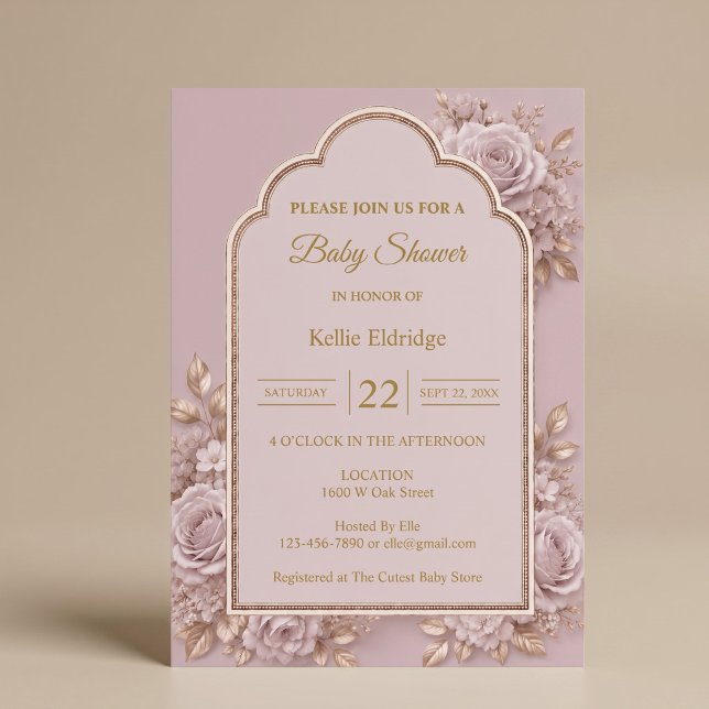 Mauve Floral Baby Shower Invitation (Creator Uploaded)