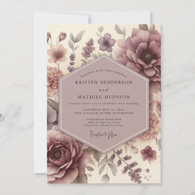 Mauve Floral Bloom Wedding Invitation (Front)